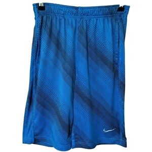 VTG Nike Dazzle Shorts Youth L Baggy Shiny Y2K Swoosh AOP 90s Black Blue Stripes